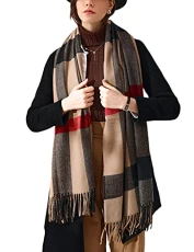 Scarf Shawl Wrap for Women Plaid Tassel Cashmere Feel Warm Winter