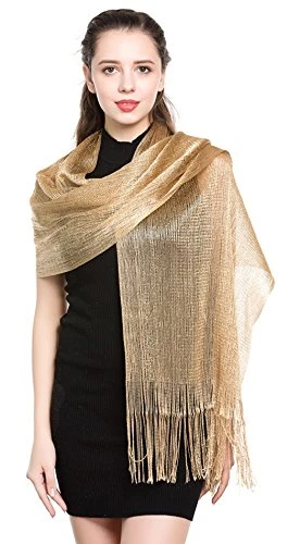 Scarfs and Wraps for Evening Dresses - Sheer Bridal Women's Scarves for Prom, Wedding, Party (Gold)