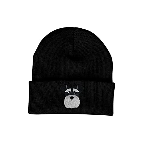 Schnauzer Beanie Hat - Dog Lovers Gifts for Women - Winter Hats for Women - Knitted Wooly Ladies Hats - Dog Walking Accessories - Embroidered Gifts for Dog Lovers Black