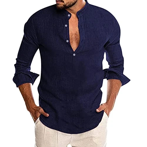 SDFRK® Henley Collar Shirt for Men, Casual Shirt Men's Chic and Elegant Men's Shirt Long Sleeve Men