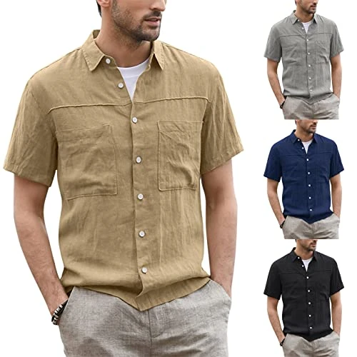 SDFRK® Men's Casual Shirt - Double Pocket - Short Sleeve - Flap Collar - For Men - Loose Fit - For 