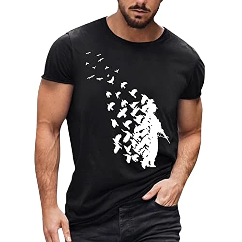 SDFRK® Men's Modern Crew Neck Short Sleeve T-Shirt - Casual - Sports - Plus Size - Slim Fit - Multicoloured - Soldier Print, Black, L