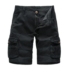 SDFRK® Men's Multi-Pocket Cargo Shorts Cotton Bermuda Shorts Tactical Summer Casual Fit, Black, M