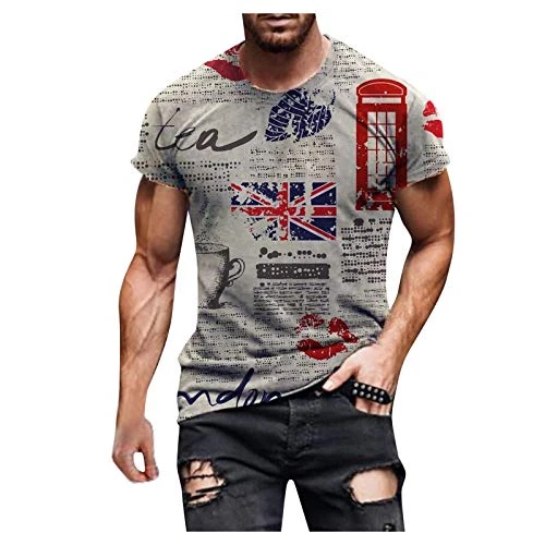 SDFRK Men's Short-Sleeve T-Shirt, Union Jack Print Oversized Vintage T-Shirt Sport Customised Original Blouse Summer Printed Shirt, M-3XL, Multicolored, L (SDFRK)