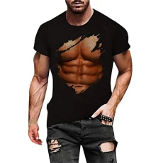 SDFRK® Men's T-Shirt Crew Neck Short Sleeve 3D Print Retro Classic Fashion Vintage Muscle Printed Basic Short Sleeve T-Shirt Regular Fit Crew Neck Sports T-Shirt, Black, S