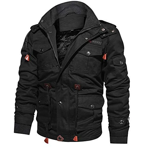 SDFRK Winter jacket for men, military jacket lined with ice wool, thick hooded wind coat, men's wash