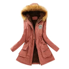 SDFRK Women's Coat, Women's Mid-Length Lambswool and Cotton Long Sleeve Zipped Thick Jacket Parka Fur Outercoat Hooded Cotton Jacket with Zip Fastening, A14, S