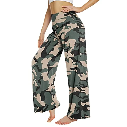 SDFRK® Women's Loose Casual High Waist Wide Leg Pants Stretchy Comfortable Ladies Floral Print Elasticated Waist Pants Leg Boho Harem Pants Loose High Waist, A#03, L