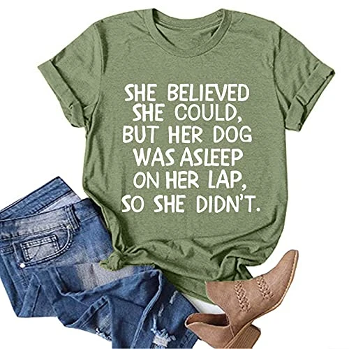 SDFRK Women's Summer Casual Crew Neck Printed T-Shirt Short Sleeve Blouse Lovers Friends Top Tops T-Shirt Short Sleeve Printed Letters American Classic Crew Neck, A01#green, L