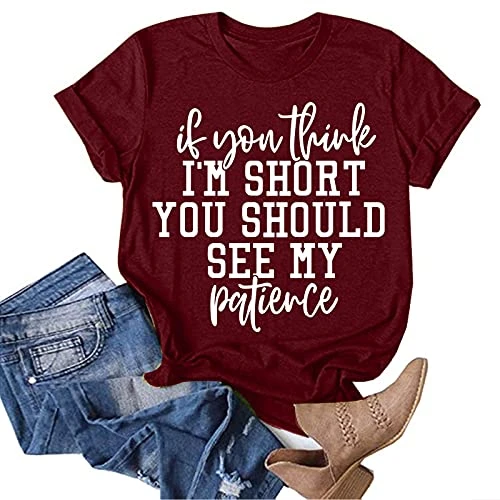 SDFRK Women's Summer Casual Crew Neck Printed T-Shirt Short Sleeve Blouse Lovers Friends Top Tops T-Shirt Short Sleeve Printed Letters American Classic Crew Neck, A02#wine, XL