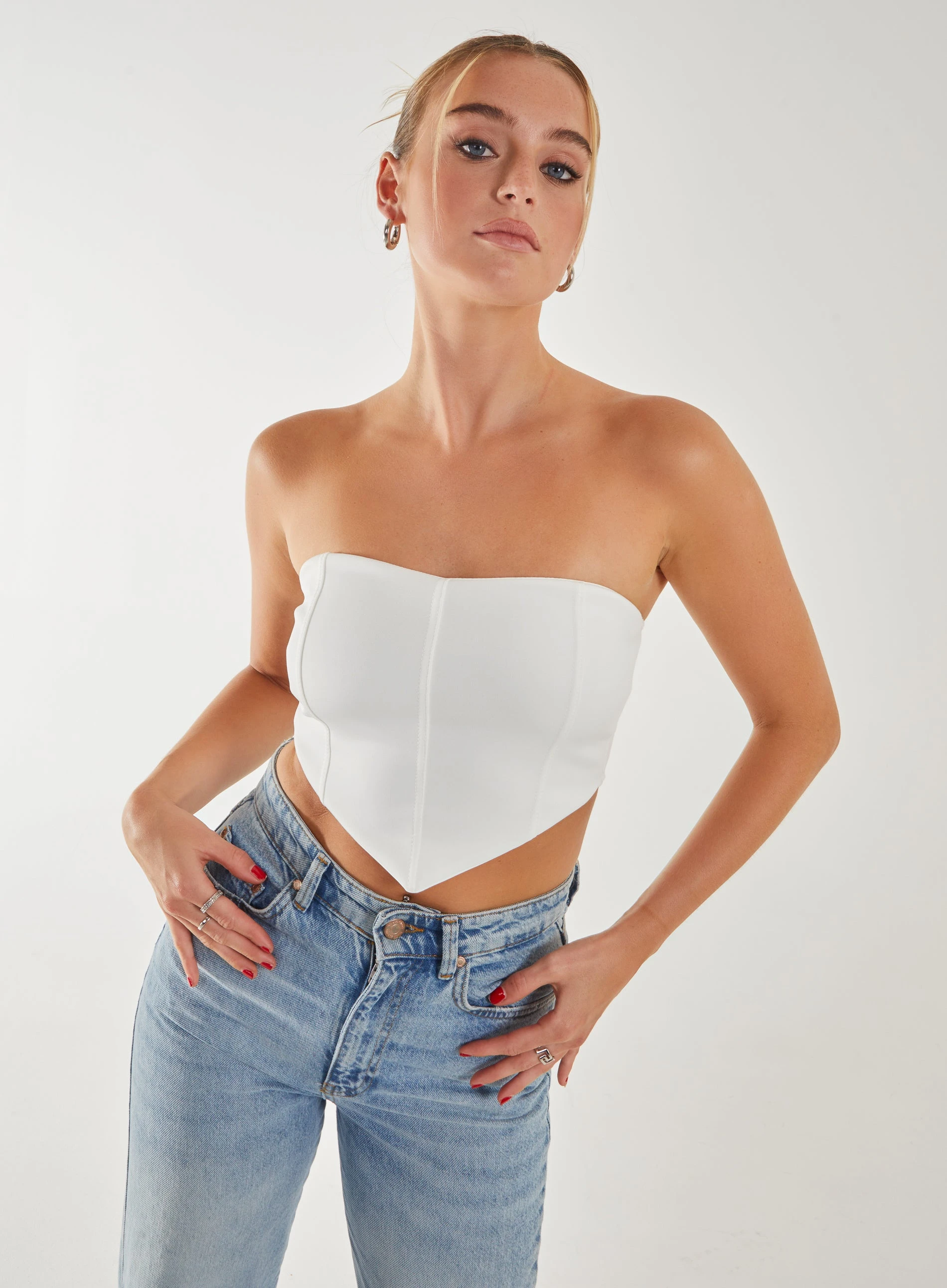 Seam Detail Strapless Corset Top Ivory