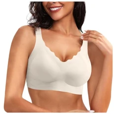Seamless Bras for Women No Underwire Scalloped Push Up Bra Soft Wireless Comfort Bralettes Ultra Thin Shaping Underwear Full Coverage Ladies Bras Plus Size Wide Straps Womens Everyday Bra White