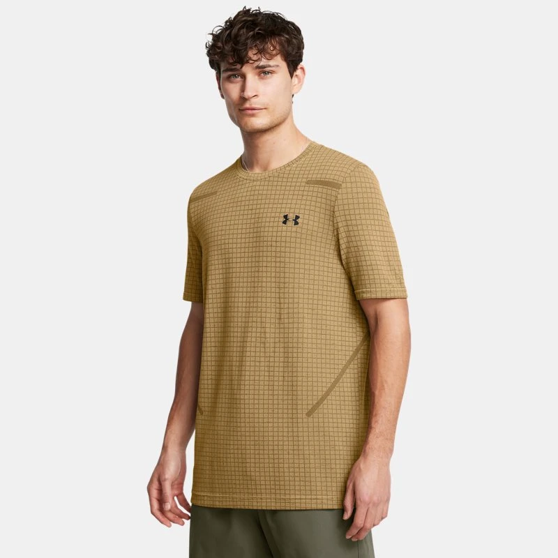 Seamless Grid Mens Short Sleeve Camel / Black Brown