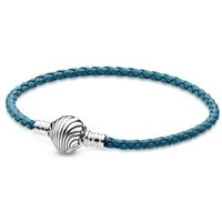 Seashell Clasp Turquoise Braided Leather Bracelet - 17cm