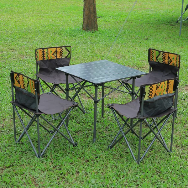 Seater Folding Outdoor Camping Dining Table Set with Carrying Bag - Silver