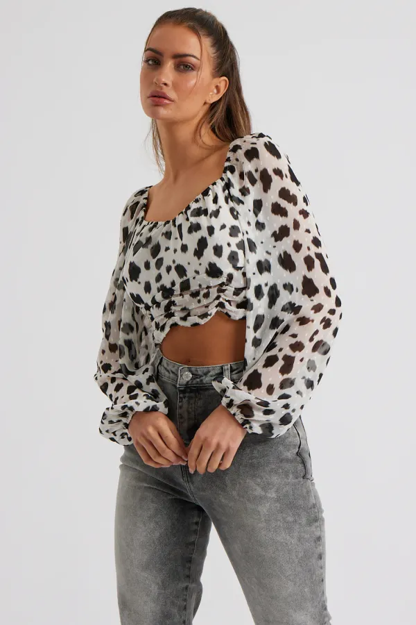 Selby Animal Gathered Waist Square Neck Blouse