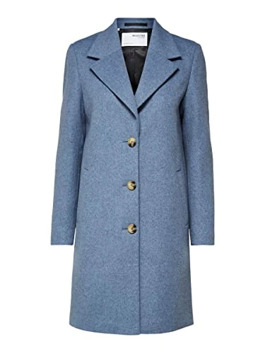 SELECTED FEMME Women's Slfnew Sasja Wool B Noos Coat, Stonewash, 14 UK