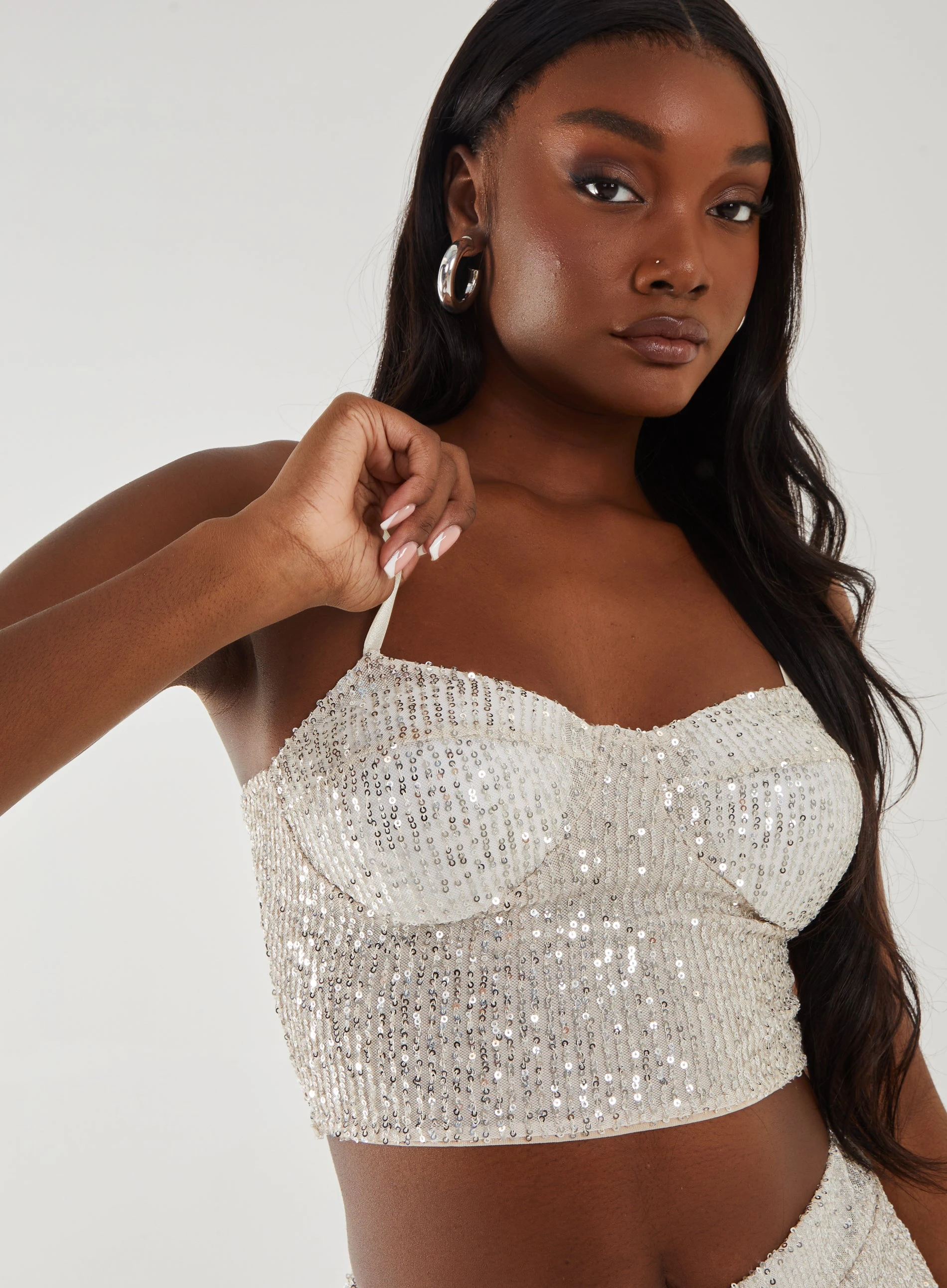 Sequin Bustier Top Beige