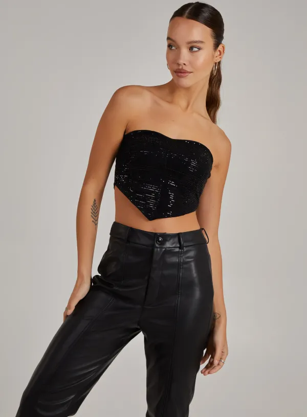 Sequin Corset Top - - Black