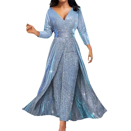 Sequin Dress Women's Party Dress Evening Dresses Women's Long Sleeve V-Neck Cocktail Dress Elegant Wrap Dress Curvy A-line Dress Maxi Party Dresses Swing Shiny Homecoming Dress Bridesmaid Dresses,