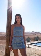 Sequin Embellished Denim Skirt DENIM Sequin Embellished Denim Skirt DENIM