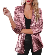 Sequin Jacket Blazers For Women Uk Solid Color Long Sleeve Open Front Cardigan Fitted Long Sleeve Blazer Bomber Jacket Casual Party Suit Lightweight Goth Special Occasions Wedding Tops Concert Outfit