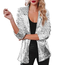 Sequin Jacket Blazers for Women UK Solid Color Long Sleeve Sequins Open Front Blazer Jacket Sparkly 