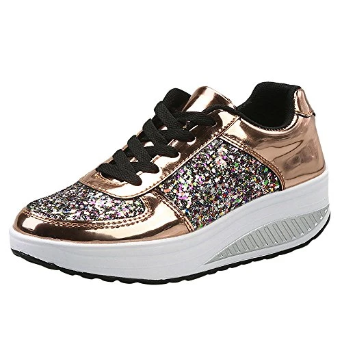 Sequin Trainers Women's Colourful Glitter Shoes Women's Thick Floor Sports Shoes Lace Fashion Traine