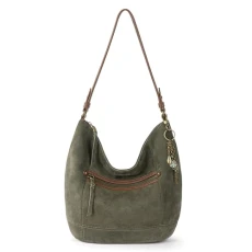 Sequoia Hobo Bag in Leather, Moss Suede, M