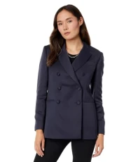 Seraph Double-Breasted Satin Boyfriend Blazer, Blue, 1