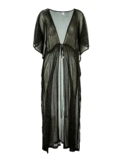Serena Mesh Lurex Maxi Kaftan Beach Dress (Black, S/M)