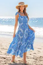 Serenity Bloom Paisley Maxi Dress - Sapphire