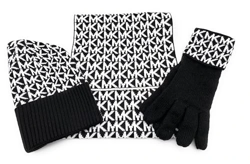 Set I Scarf/Hat/Gloves I Hat/Scarf/Gloves I Soft Acrylic Wool I Logo I Golden Gift Box I (Black), black, One size