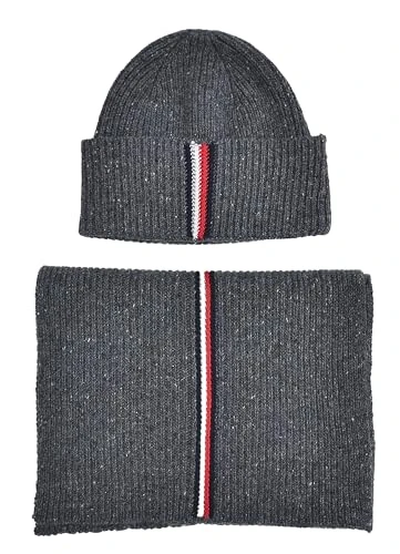 Set of Scarf Knitted Hat Downtown Scarf Beanie Gift Box Grey Melange, gray, One Size