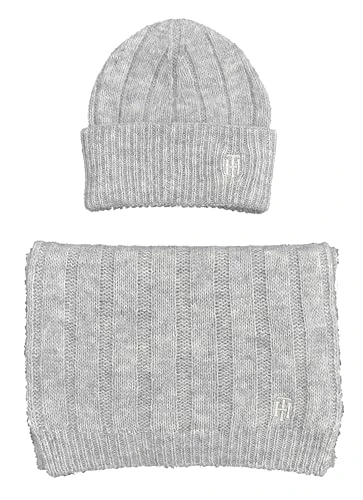 Set of Scarf Knitted Hat Scarf Beanie Gift Box Grey, gray, Grau