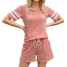 Sets for Women Pyjama Sets 2 Piece Outfits Long Sleeve Crew Neck Loungewear Trousers Set Spirit Pyjamas Shorts Women's Sports Set Shorts Summer Set Short Sleeve Top Shorts Set for Women, pink, XL