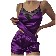 Sexy Costumes Nightwear Women Satin Pajamas Lace Sexy-Lingerie Silk Sleepwear Up Set Adult Pajamas Christmas Couples Purple