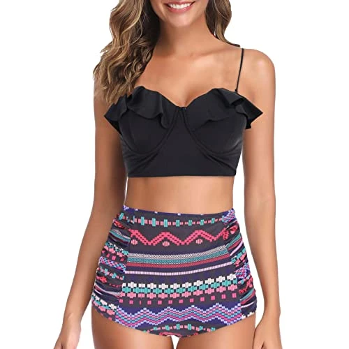 Sexy Hard Leaf Split Swimsuit Bikini Printed Ladies Pack Boy Short Swimsuit for Women Purple