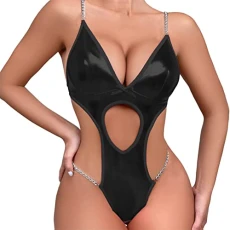 Sexy Lace Babydoll Lingerie Set Solid Women Sexy Lingerie Cutout Backless Negligee Jumpsuit Dressy Hollow Out Bikini with Skirt Plus Size Women's Exotic Underwear Black
