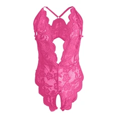 Sexy Lace Babydoll Lingerie Set Solid Women's Exotic Lingerie Sets Cutout Backless Negligee Lingerie Underwear with Hole Fishnet Bikini with Skirt from Top Brands Women's G-Strings & Thongs Hot Pink