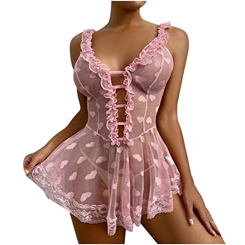 Sexy Lingerie for Women Sheer Nightdress Sexy Underwear One Piece Ruffle See Through Chemise Female Naughty Lingerie Nightwear Suits