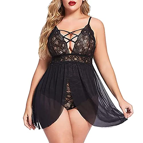 Sexy Lingerie Women's for Sex Transparent Underwear Sports Bra Women Sexy Elastic Plus Size Sexy Stretchy with Fake Two Piece Mesh Nightdress Underwear Sexy Maternity Fashion Lingerie, black,