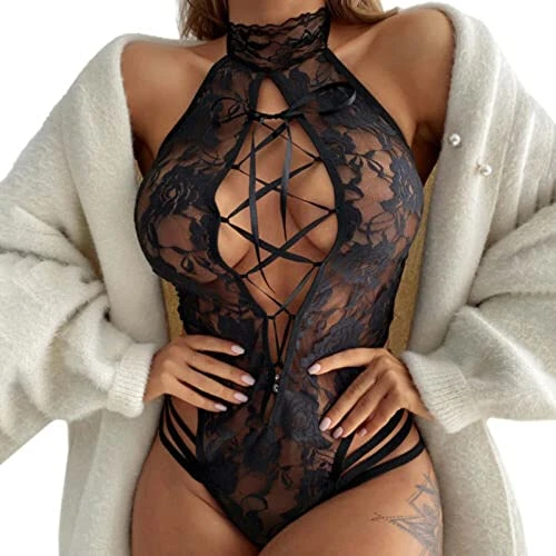 Sexy Lingerie Women's for Sex Transparent Underwear Sports Bra Women's Attractive Fashion Lace Underwear Sleepwear Steel Ring Pyjamas Garter School Girl, black, XXXL