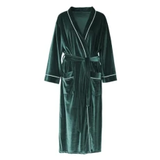 Sexy Long Kimono Robe Velvet for Women Contrast Color Pajamas for Couples Housewear Women, Green, XXXL