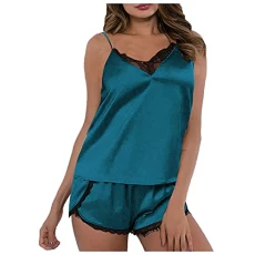 Sexy Pyjamas Women Satin Pyjamas Women's Underwear of Lace Camisole Nightwear Underwear Women Pyjamas Women Sexy Set for Underwear Valentine's Day, darkblue, M