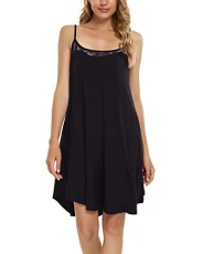 Sexy Summer Nightdress Negligee Sleepwear Chemise with Lace Trim Full Slips Black X-Large