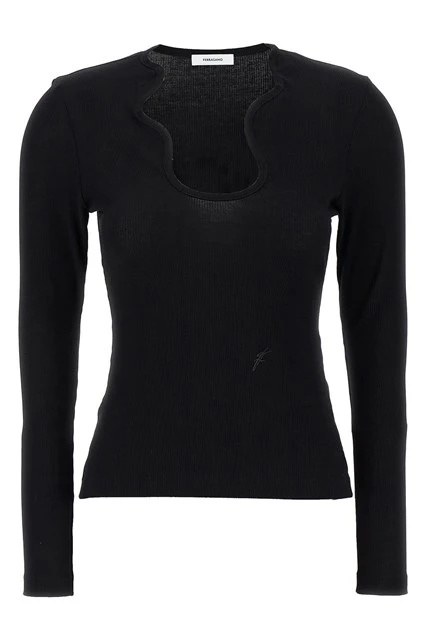 Shaped neckline sweater Black Size