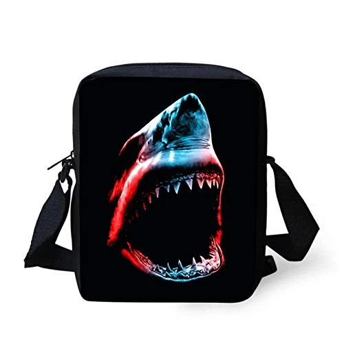Shark Small Shoulder Messenger Bags Crossbody Satchel Handbag Kids Schoolbag for Boys Girls Sports PE Black