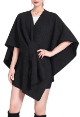 Shawl Wraps for Women V Neck Poncho Sweater Cloak Wrap Cape Knitted Elegant Shawls Cape for Fall Winter Black Shawl Wraps for Women V Neck Poncho Sweater Cloak Wrap Cape Knitted Elegant Shawls Cape for Fall Winter Black
