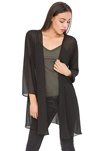 Sheer Cardigan Chiffon Jacket Longline Elegant Drape Black S/M